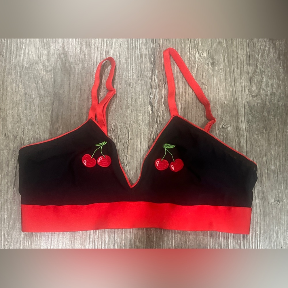 FINAL PRICE Parade Black and Red Cherry Embroidered Bralette